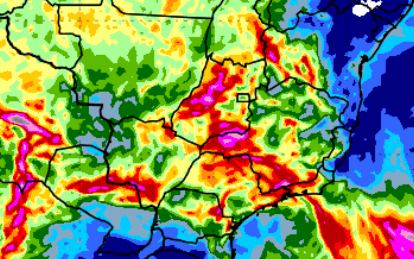 Chuvas intensas se concentram entre Goiás e Minas, enquanto Sul enfrenta calor e tempo mais seco